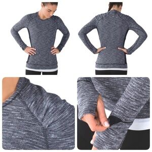Lululemon Think Fast Long Sleeve Top  Coco Pique Black/Black Fitted Running Sz 8